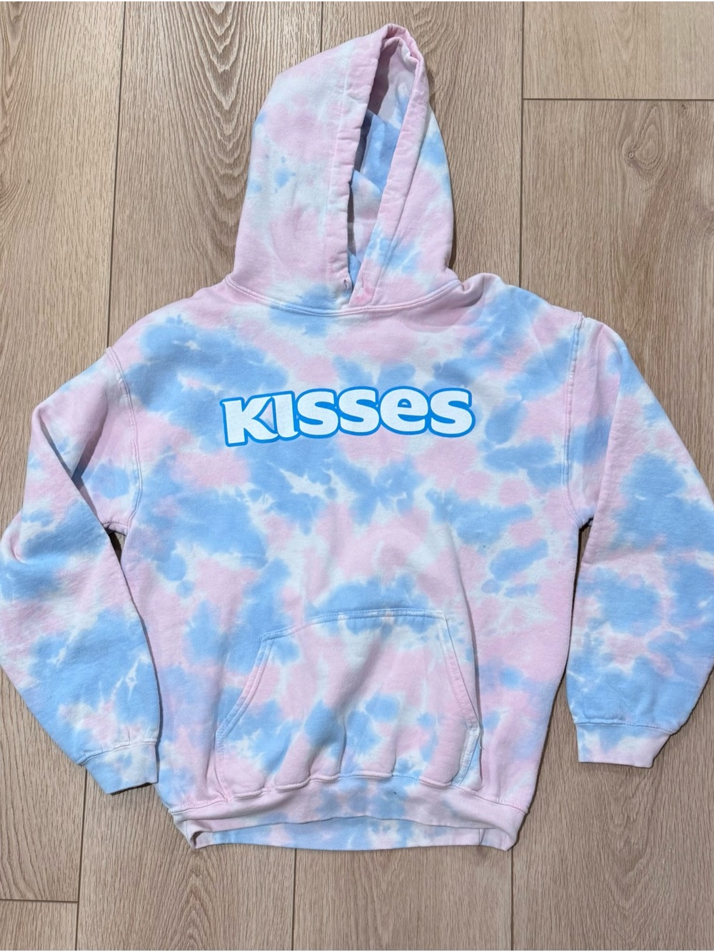 Gildan Pink & Blue Tie-Dye KISSES Hoodie